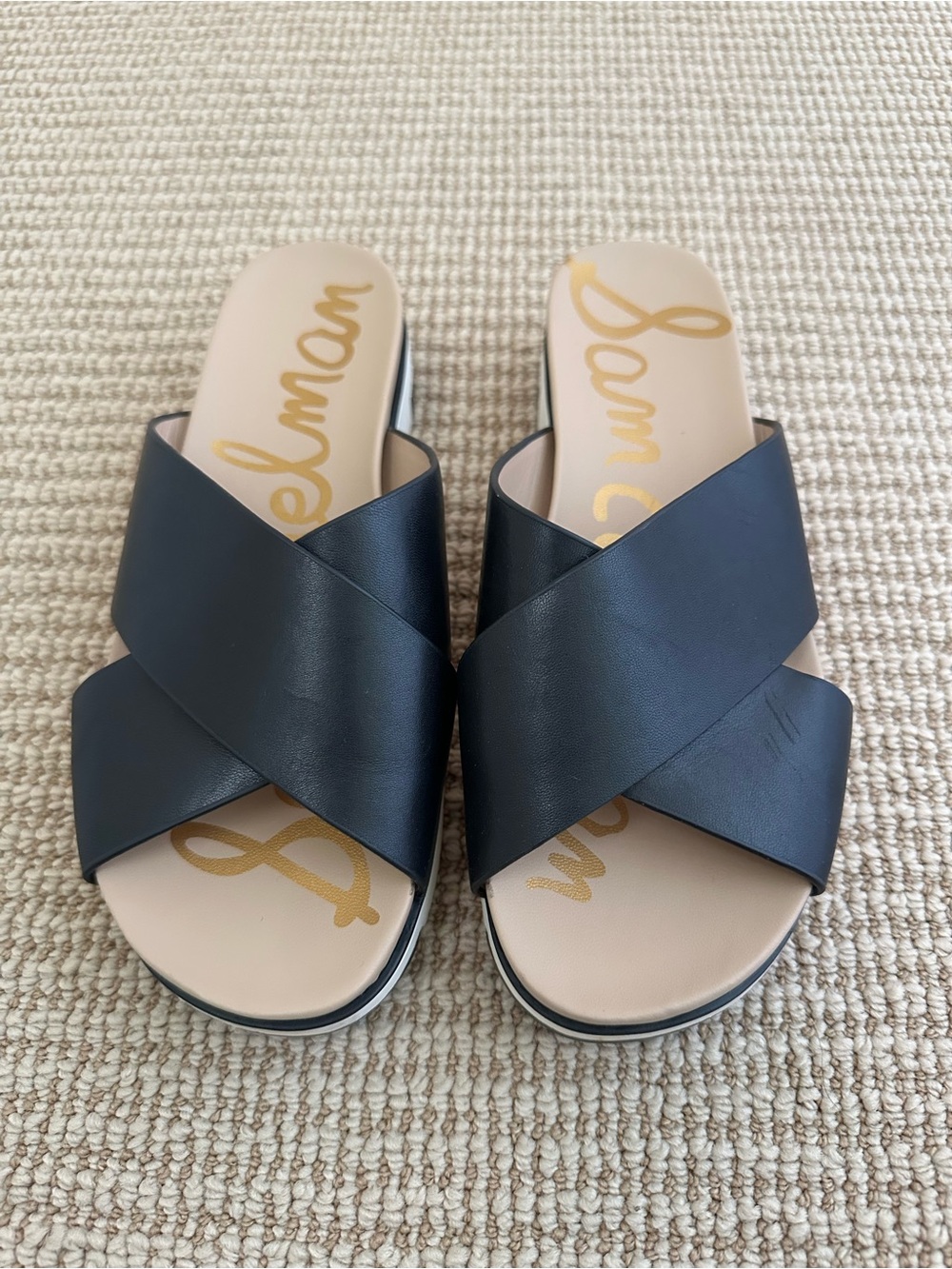 Sam Edelman Black Crisscross Leather Slide Sandals
